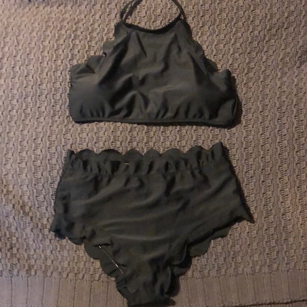 Black two piece bathing suit set